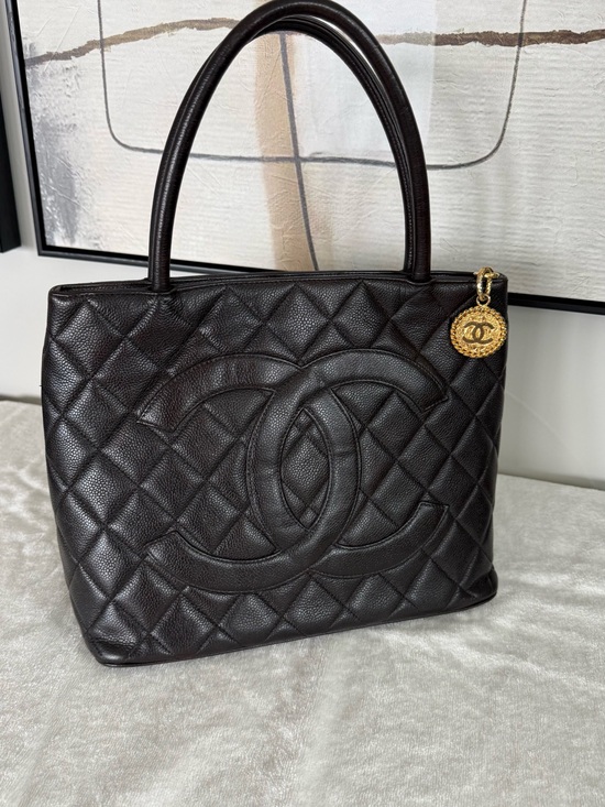 CHANEL Handbags - Chanel Vintage Medallion Tote Dark Brown Caviar Leather Gold Hardware